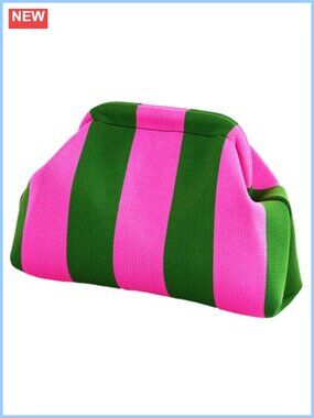 Woven Crochet Clutch Evening Bag Ruched Striped Beach Handbag